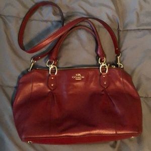 Red leather coach purse